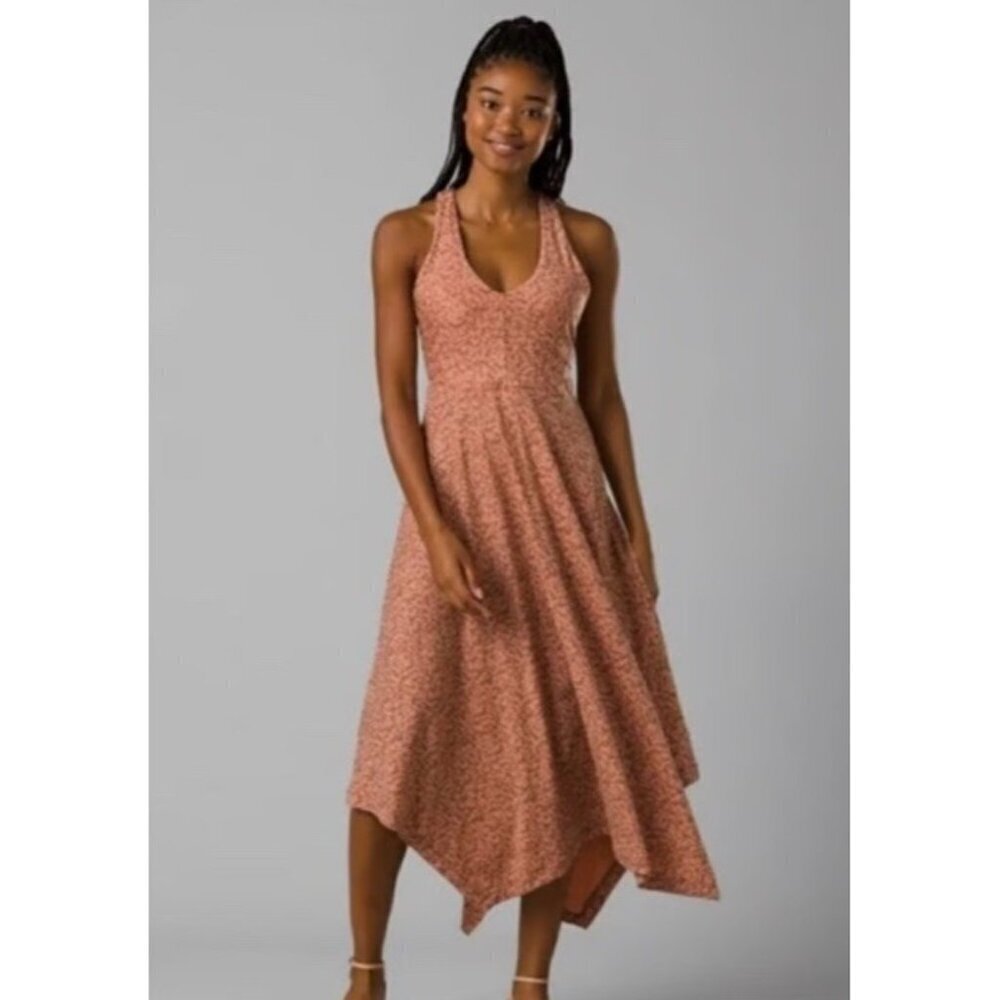 Prana Womens Sz S Saxon Orange Scoop Neck Keyhole Back Handkerchief Dress NWT - Picture 15 of 15